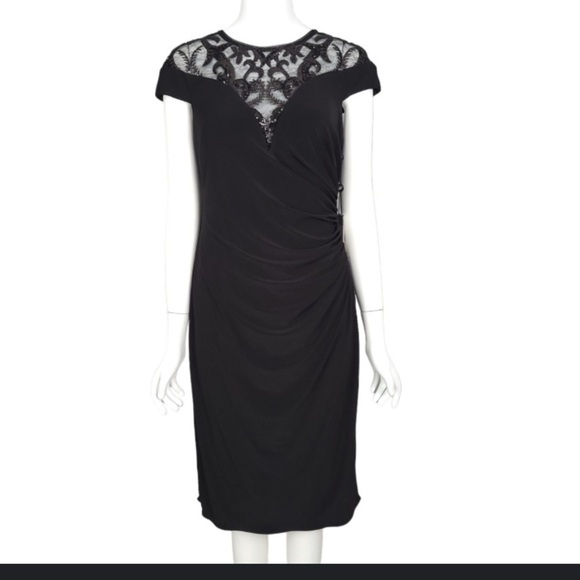 ENFOCUS STUDIOS LACE AND SEQUIN TOP FULL BACK ZIPPER SHORT SLEEVE DRESS SZ 16 - Picture 2 of 15